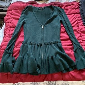 Boston Proper boho sweater with ruffle at waist.